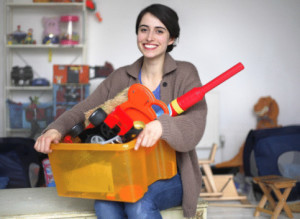 Woman in toy room